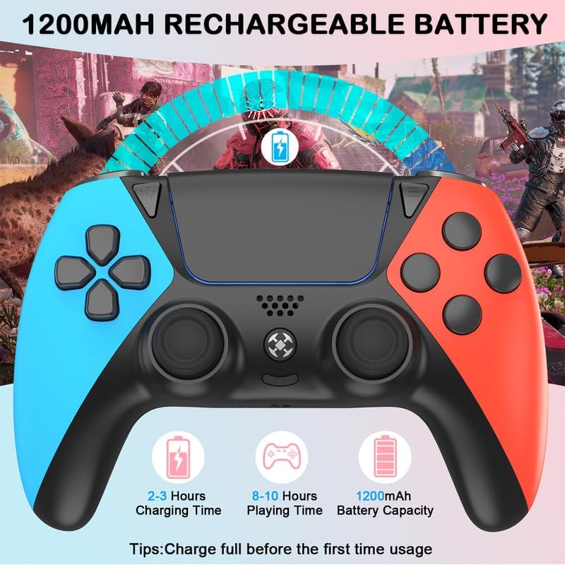 UGAME Wireless Controller for PS4 Controller, Ymir Game Controller Works for Playstation 4 Controller,Elite/Scuf Remote Control Ps4 with Turbo/2 Programming Buttons/1200mAH,New Designed,Blue Red