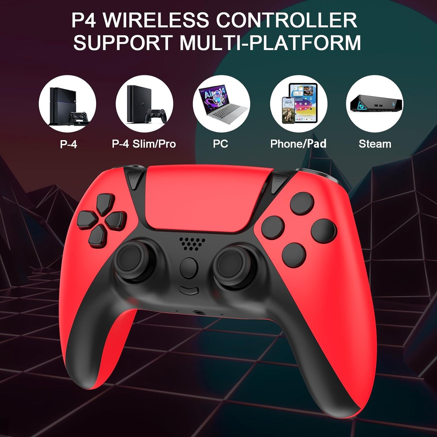 Wireless Controller Ymir Controller with Turbo/Back Paddles/Upgraded Joystick, Replacement Gamepad for Slim/PC/Steam/iOS/MAC - Red