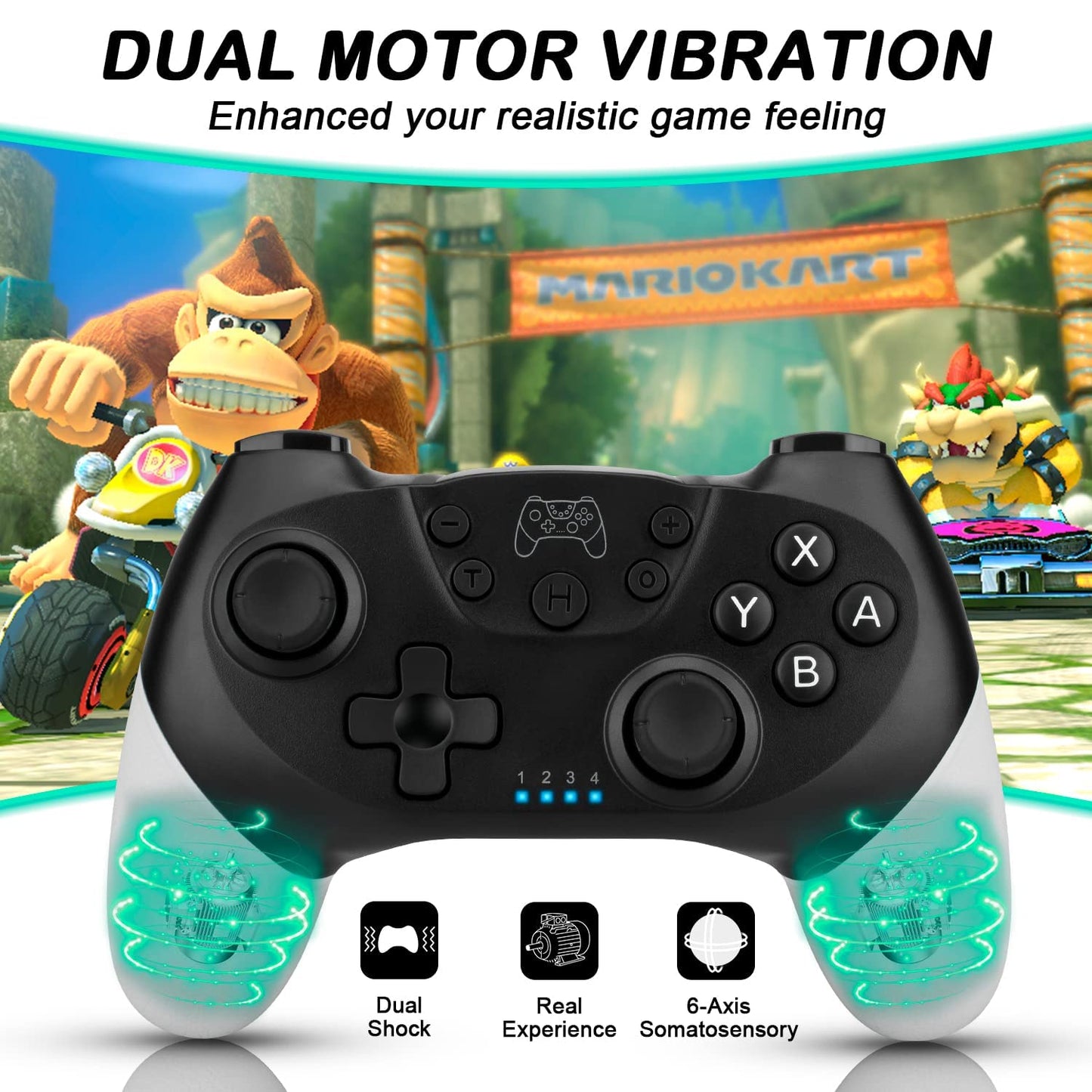 66PLUXA Switch Controllers for Switch/Lite/OLED, Wireless Switch Pro Controller Upgrade with Dual Vibration/Wake Up/Turbo Function (No NFC Function)