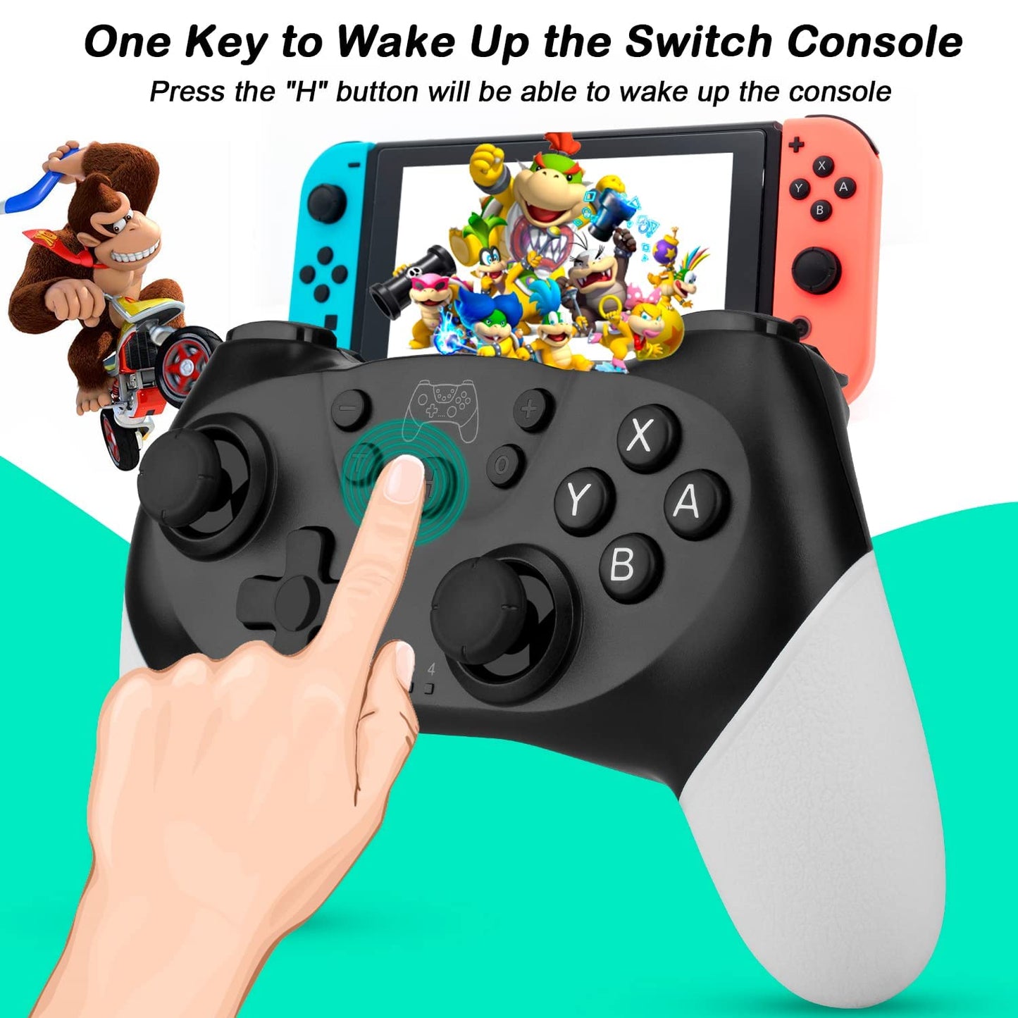 66PLUXA Switch Controllers for Switch/Lite/OLED, Wireless Switch Pro Controller Upgrade with Dual Vibration/Wake Up/Turbo Function (No NFC Function)