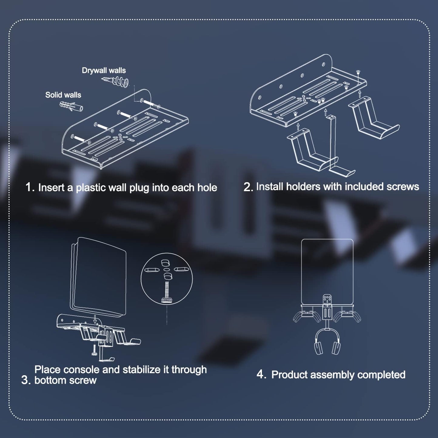 TOPAD Pa5 Wall Mount Kit ith Charging, 6-in-1 PlayStation 5 (Disc & Digital) Metal Wall Stand with Data Charging Cable/Controller Hanging Bracket/Remote Box/Headset Hanger, w/Non-Slip Mat Black