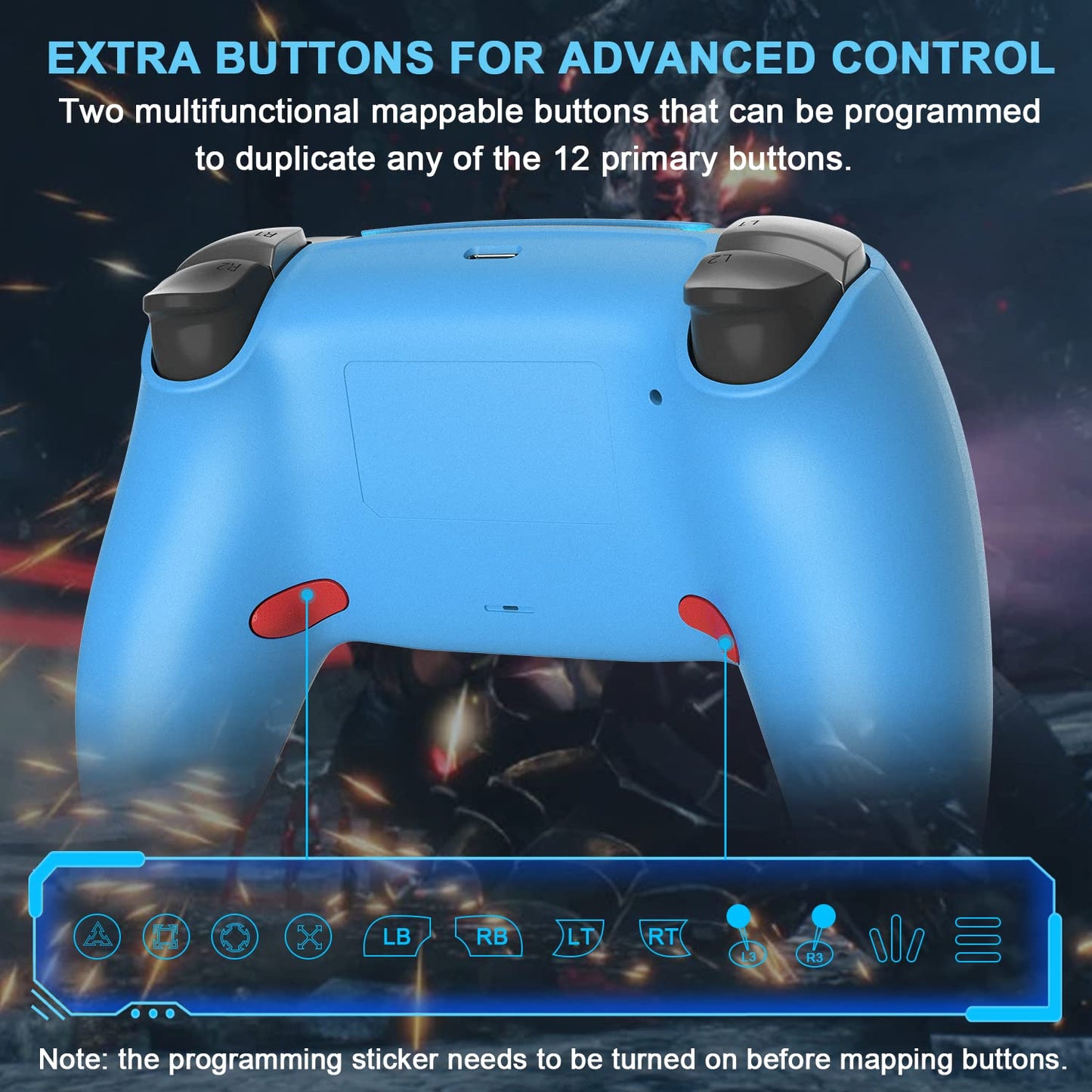 UGAME Ymir Gamepad for PS4 Controller, Elite Wireless Remote for Playstation 4 Controller Compatible with PS4/Slim/Pro/Steam/PC , with Upgraded Programming Function/Turbo/Motion Sensor/Dual Vibration( Blue)