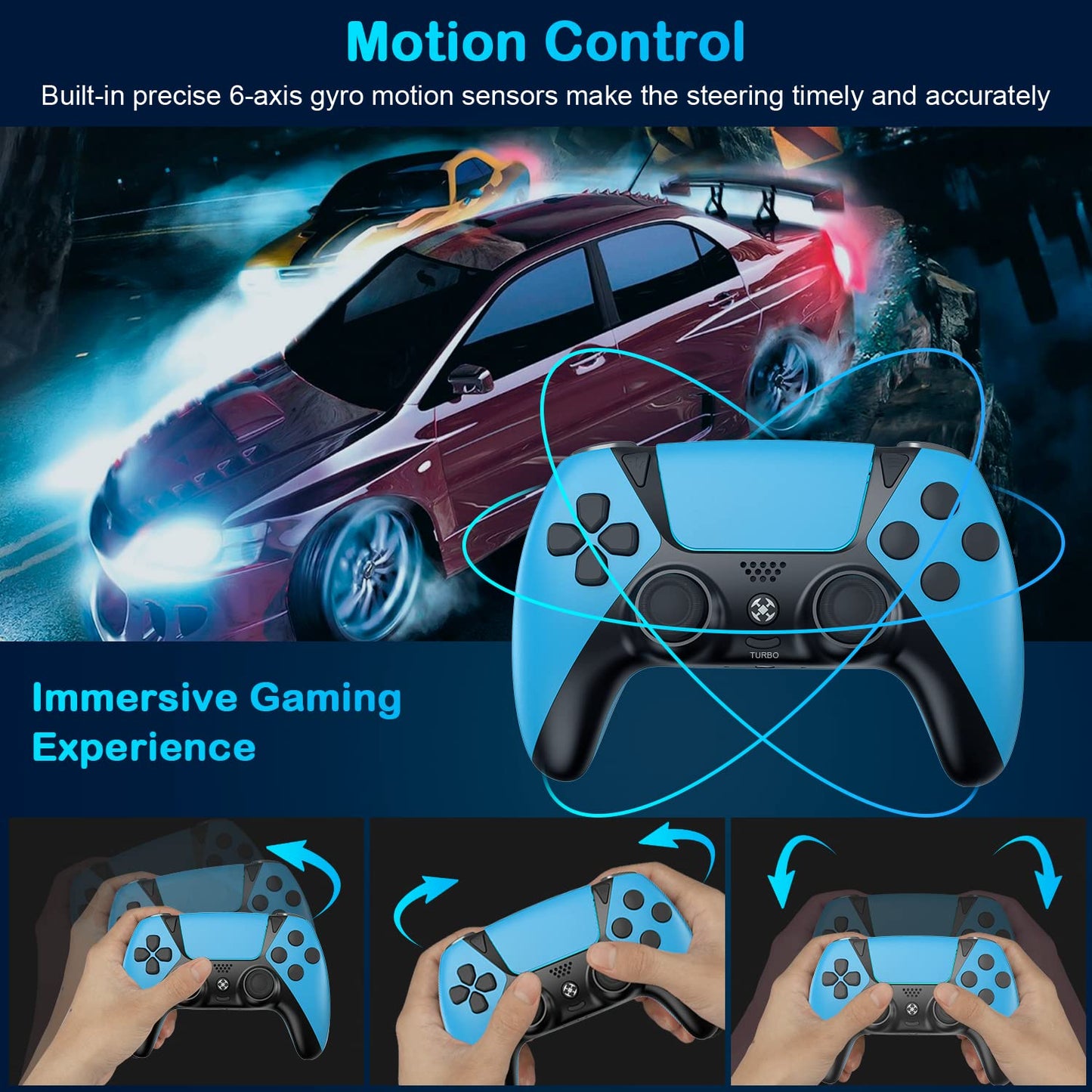 UGAME Ymir Gamepad for PS4 Controller, Elite Wireless Remote for Playstation 4 Controller Compatible with PS4/Slim/Pro/Steam/PC , with Upgraded Programming Function/Turbo/Motion Sensor/Dual Vibration( Blue)